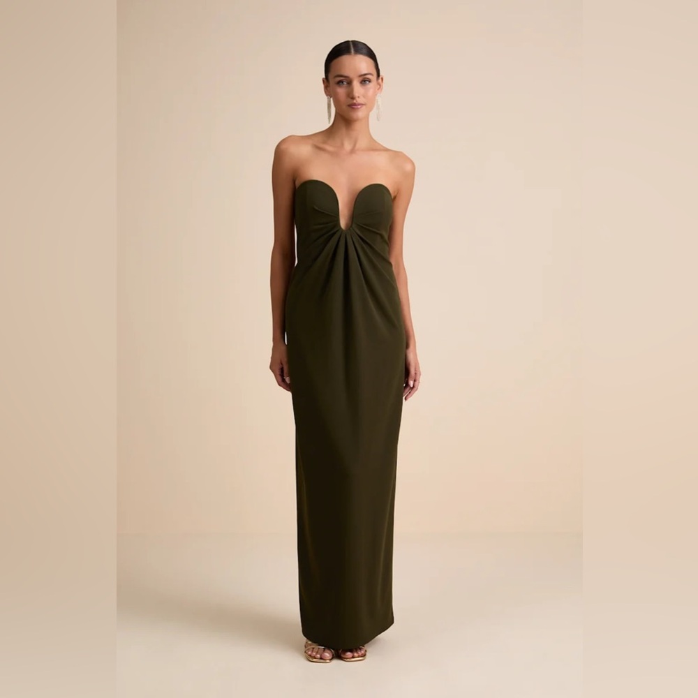 Lulus Thula Dark Olive Cutout U-Bar Column Maxi Dress